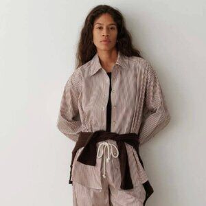 Donni Pop Button Down Shirt in Espresso Stripe